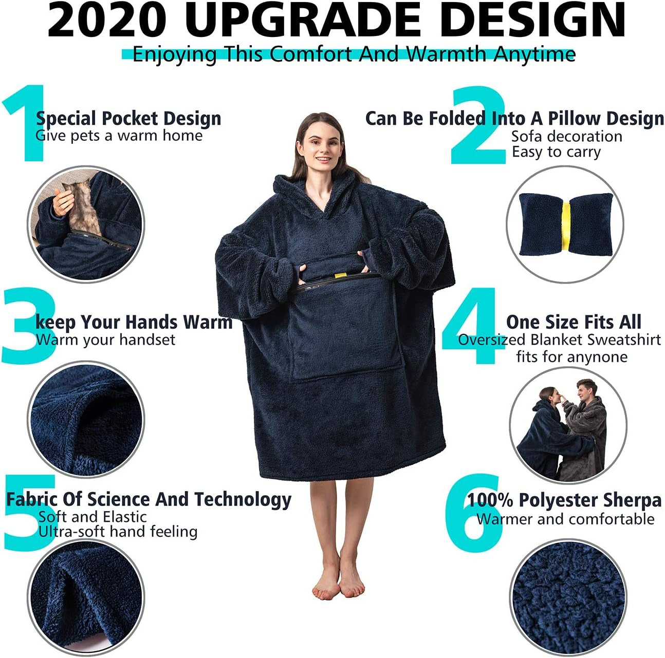 Oversized Blanket Sweatshirt,Comfortable Giant Hoodie Blanket for Women Men Aduls,Sherpa Sweatshirt Blanket with Pocket Sleeves, Super Soft Warm Big Hoody Wearable Blanket,Hoddie Blanket Sweatshirt …