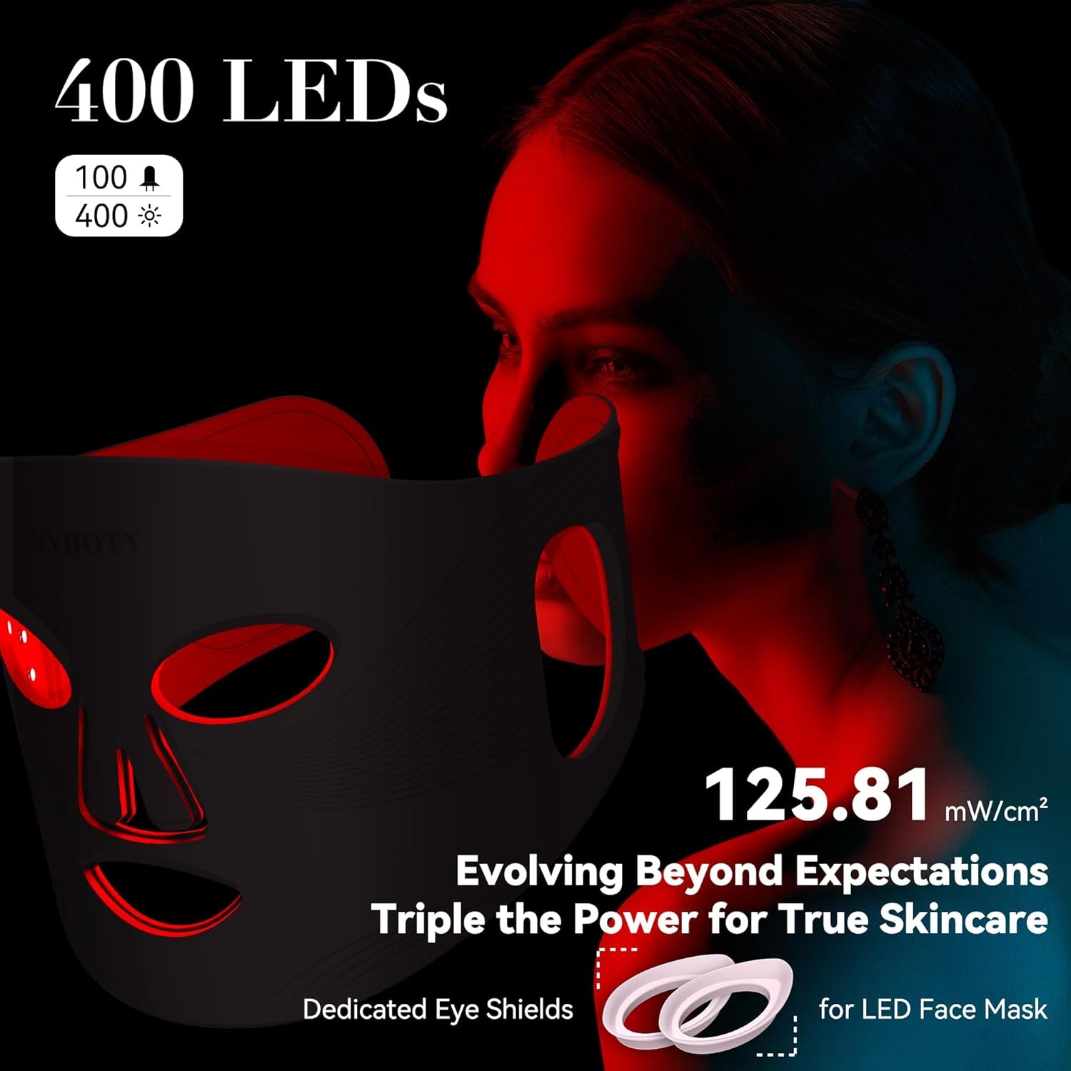 LED Face Mask Light Therapy, 4 Modes Portable Red Light Therapy for Face, 2000Mah Rechargeable Remote, Blue, Orange, 850NM Infrared & Red Light Mask, 400 Leds, Timing Function, at Home & Travel