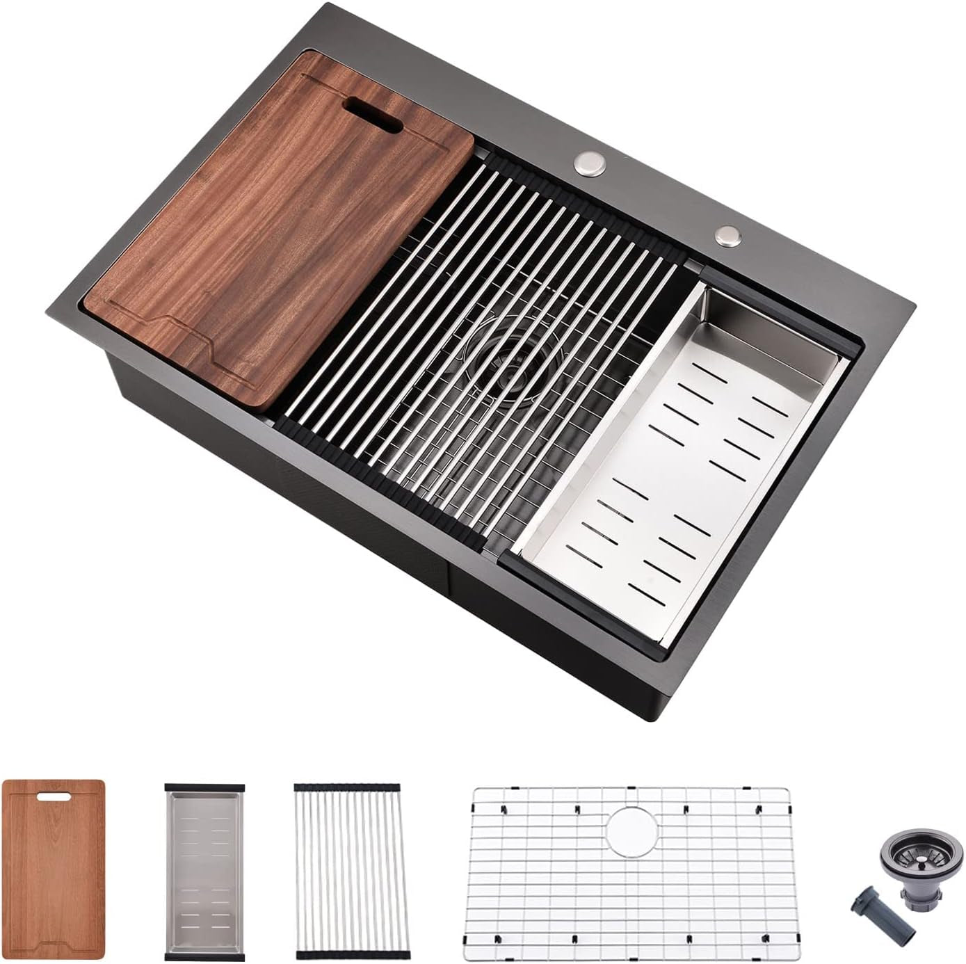 28 Inch Drop in Kitchen Sink Workstation with Accessories - 28X22 Inch Topmount Single Bowl 16 Gauge Stainless Steel Kitchen Sink Drop in with Cutting Board